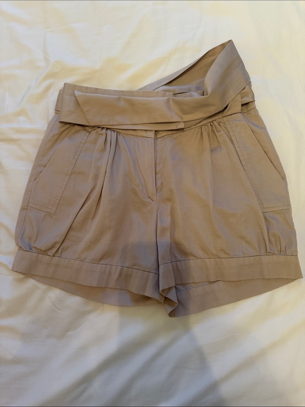 French Connection High-Waist Paperbag Shorts - Tan